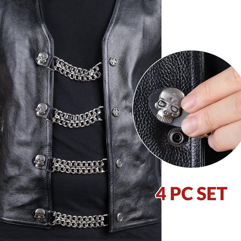 Mirthcos Motorcycle Vest Extenders for Men & Women - 4 PCS Leather Vest Extensions for Biker - Durable Double Chrome Chains - Image 4